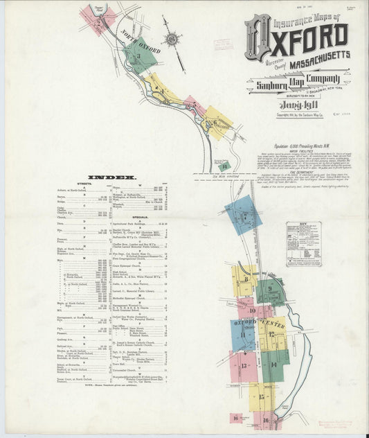 Sanborn Fire Insurance Map from Oxford, Worcester County, Massachusetts (1911), Sheet #0001 - Complete Map Set gallery image, historic Sanborn map, vintage wall art, Massachusetts Massachusetts