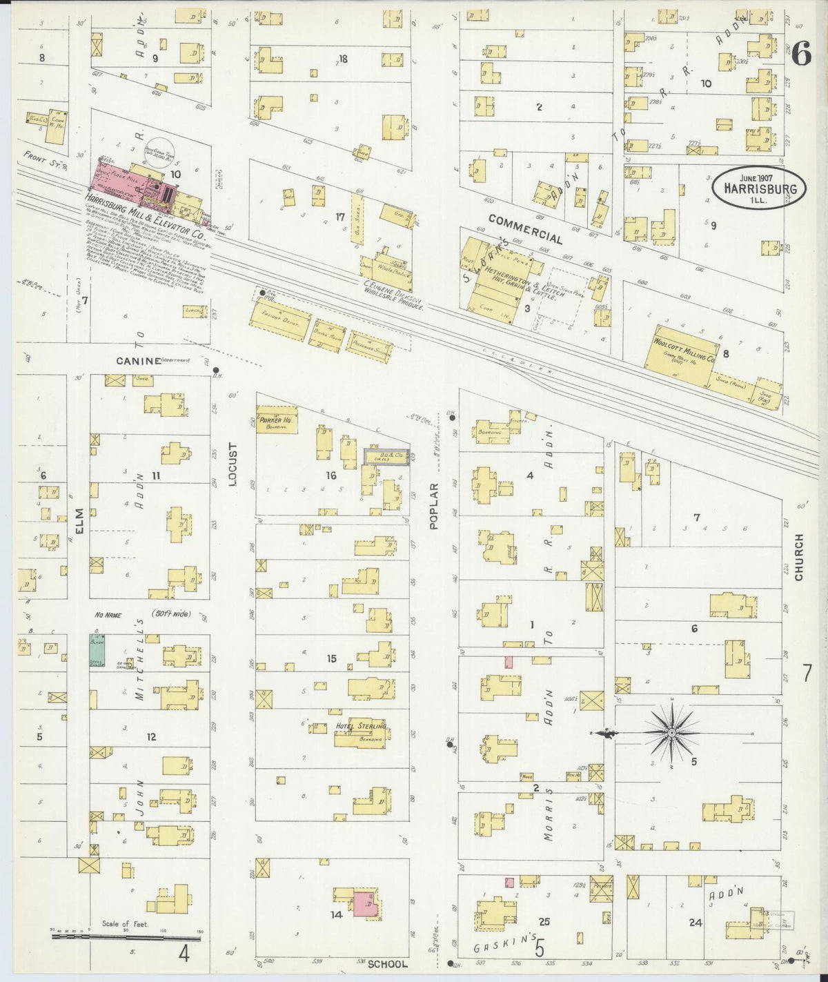 Sanborn Fire Insurance Map from Harrisburg, Saline County, Illinois (1907), Sheet #0006 - Historic Sanborn Fire Insurance Map Print, vintage old map wall art, antique decor, genealogy gift, Illinois Illinois map