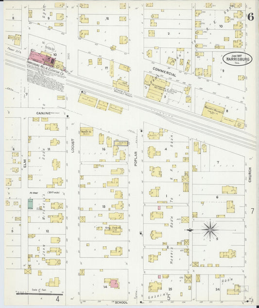 Sanborn Fire Insurance Map from Harrisburg, Saline County, Illinois (1907), Sheet #0006 - Historic Sanborn Fire Insurance Map Print, vintage old map wall art, antique decor, genealogy gift, Illinois Illinois map
