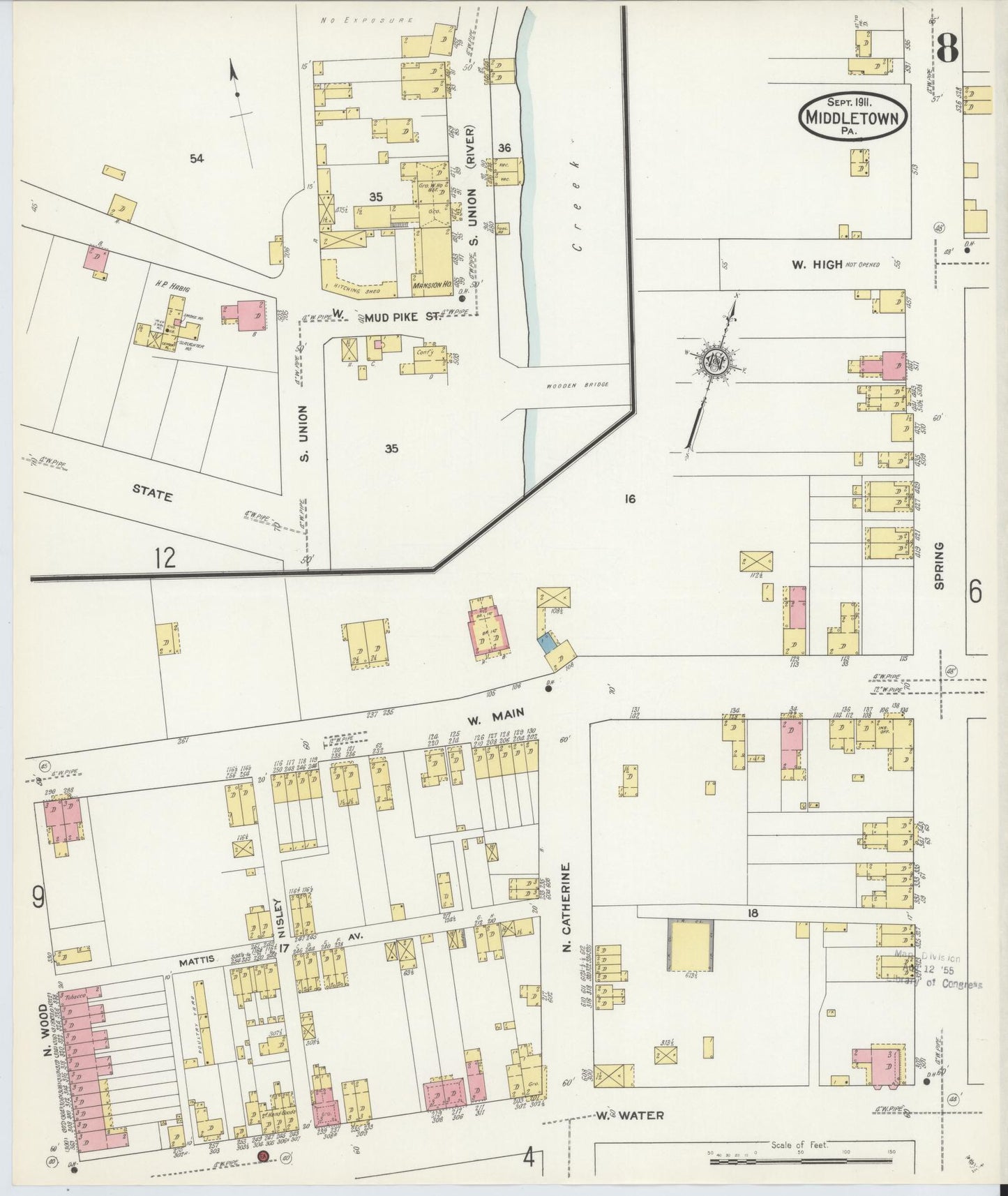 Sanborn Fire Insurance Map from Middletown, Dauphin County, Pennsylvania (1911), Sheet #0008 - Historic Sanborn Fire Insurance Map Print, vintage old map wall art, antique decor, genealogy gift, Pennsylvania Pennsylvania map