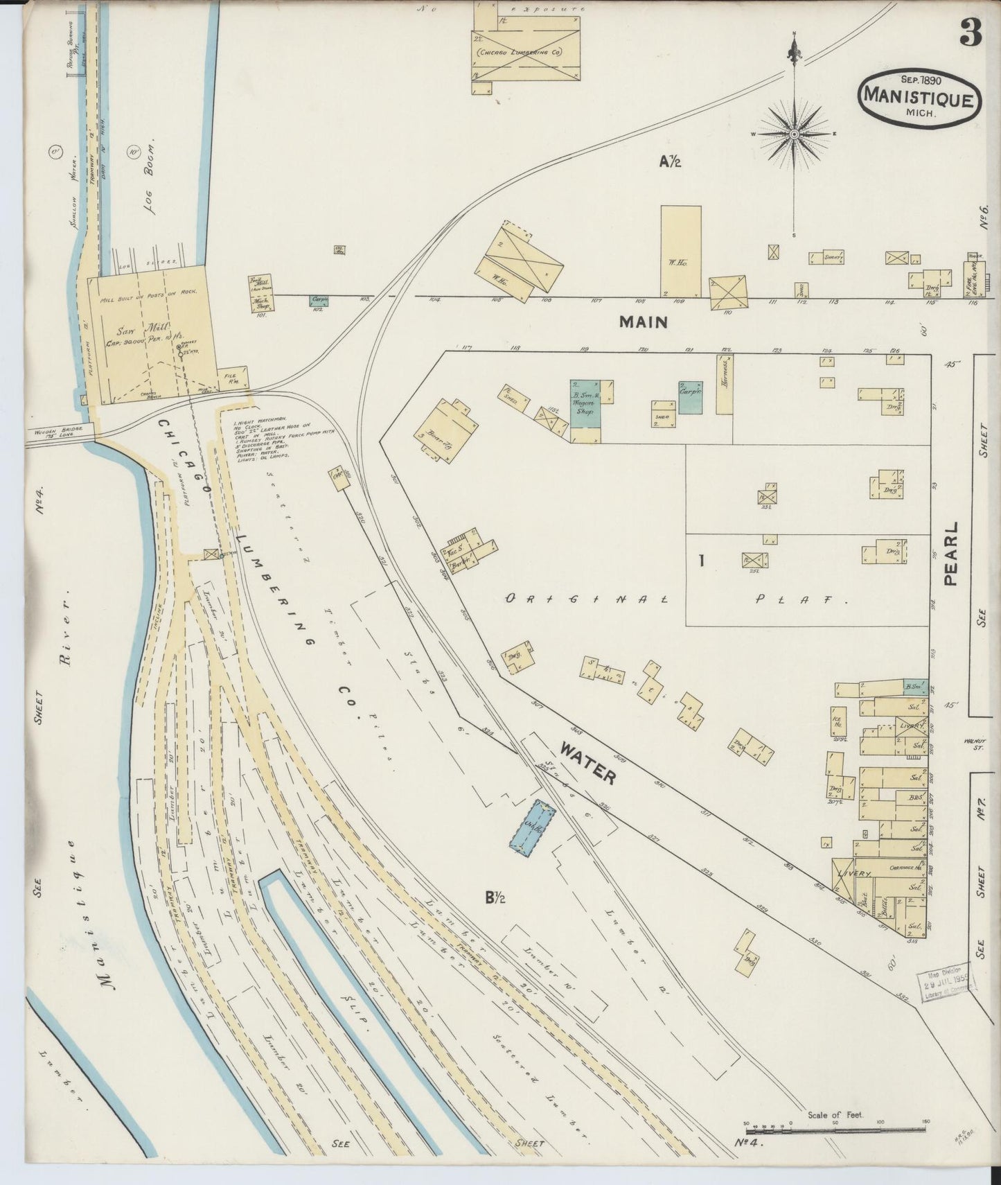 Sanborn Fire Insurance Map from Manistique, Schoolcraft County, Michigan (1890), Sheet #0003 - Complete Map Set gallery image, historic Sanborn map, vintage wall art, Michigan Michigan