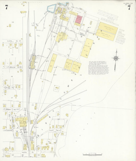 Sanborn Fire Insurance Map from Silsbee, Hardin County, Texas (1937), Sheet #0007 - Historic Sanborn Fire Insurance Map Print, vintage old map wall art, antique decor, genealogy gift, Texas Texas map