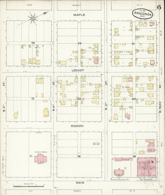 Sanborn Fire Insurance Map from Anaconda, Deer Lodge County, Montana (1891), Sheet #0006 - Historic Sanborn Fire Insurance Map Print, vintage old map wall art, antique decor, genealogy gift, Montana Montana map