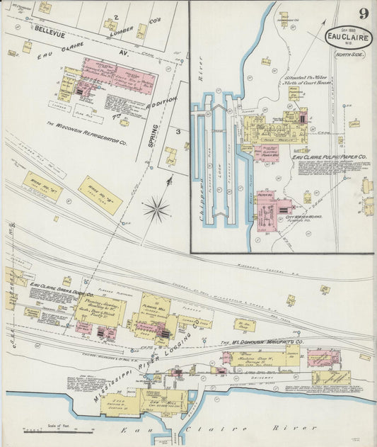 Sanborn Fire Insurance Map from Eau Claire, Eau Claire County, Wisconsin (1889), Sheet #0009 - Historic Sanborn Fire Insurance Map Print, vintage old map wall art, antique decor, genealogy gift, Wisconsin Wisconsin map