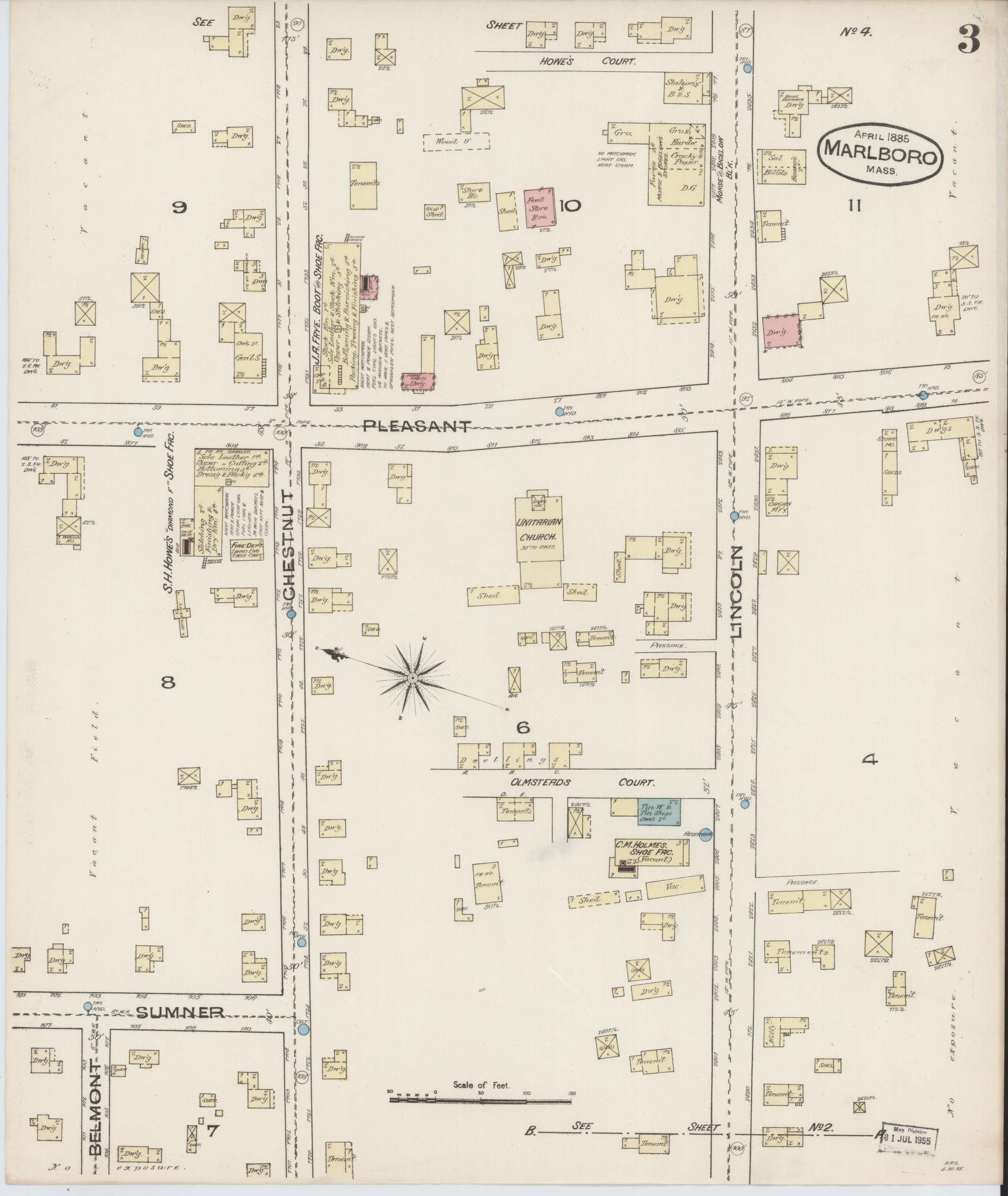 Sanborn Fire Insurance Map from Marlborough, Middlesex County, Massachusetts (1885), Sheet #0003 - Complete Map Set gallery image, historic Sanborn map, vintage wall art, Massachusetts Massachusetts