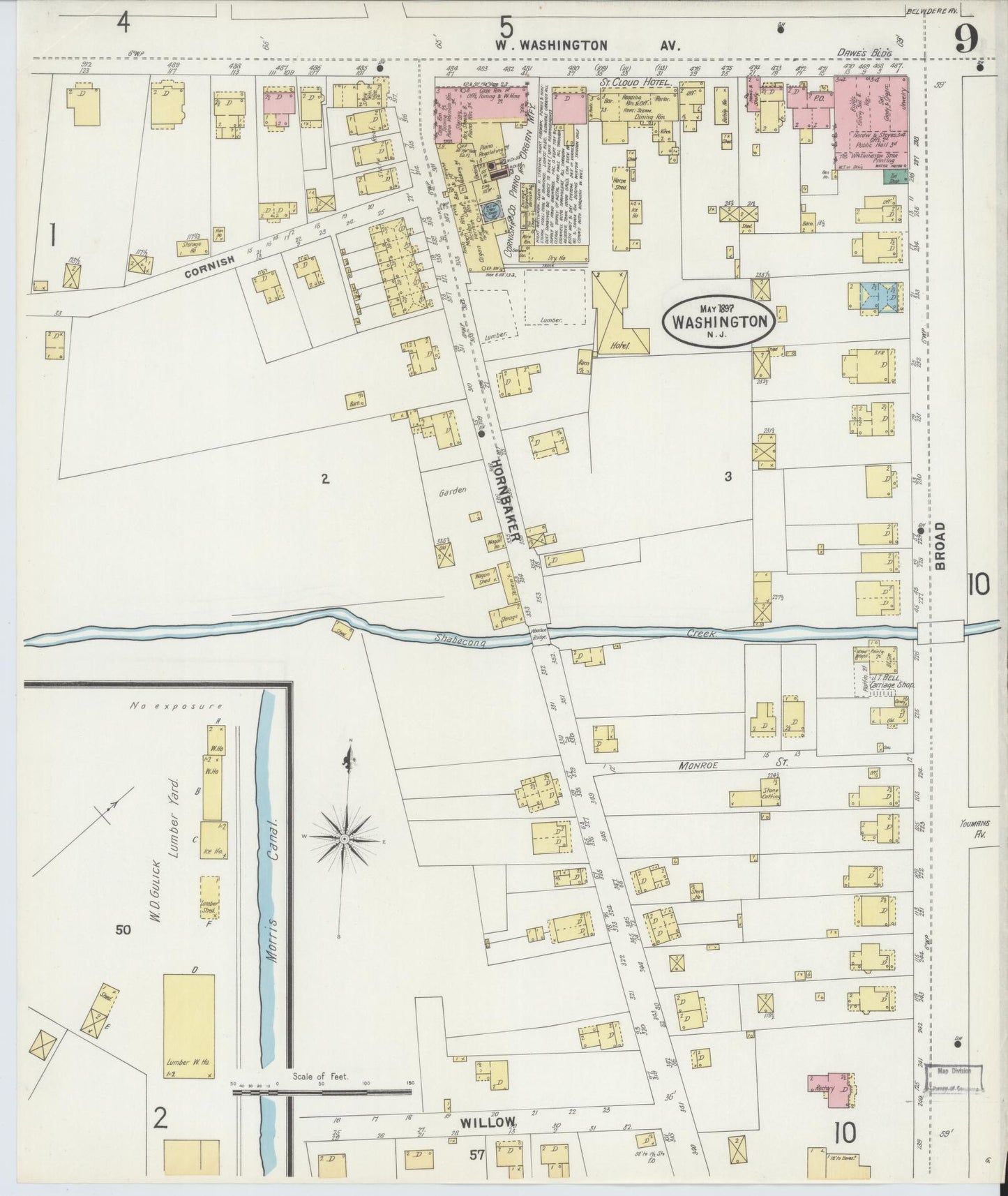Sanborn Fire Insurance Map from Washington, Warren County, New Jersey (1897), Sheet #0009 - Historic Sanborn Fire Insurance Map Print, vintage old map wall art, antique decor, genealogy gift, Washington Washington map