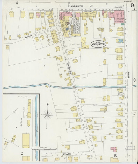 Sanborn Fire Insurance Map from Washington, Warren County, New Jersey (1897), Sheet #0009 - Historic Sanborn Fire Insurance Map Print, vintage old map wall art, antique decor, genealogy gift, Washington Washington map