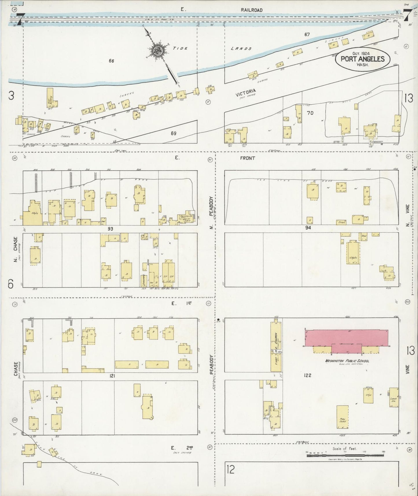 Sanborn Fire Insurance Map from Port Angeles, Clallam County, Washington (1924), Sheet #0007 - Complete Map Set gallery image, historic Sanborn map, vintage wall art, Washington Washington