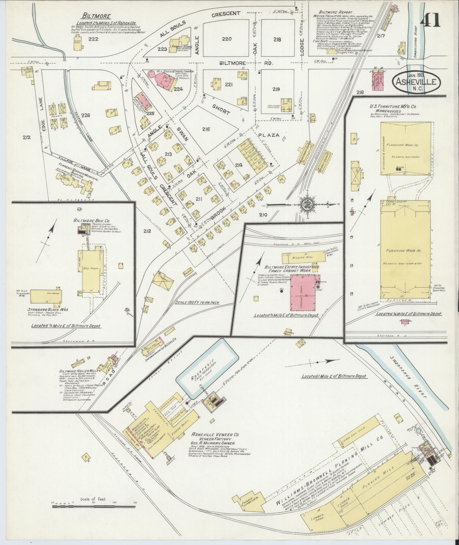 Sanborn Fire Insurance Map from Asheville, Buncombe County, North Carolina (1913), Sheet #0041 - Complete Map Set gallery image, historic Sanborn map, vintage wall art, North Carolina North Carolina
