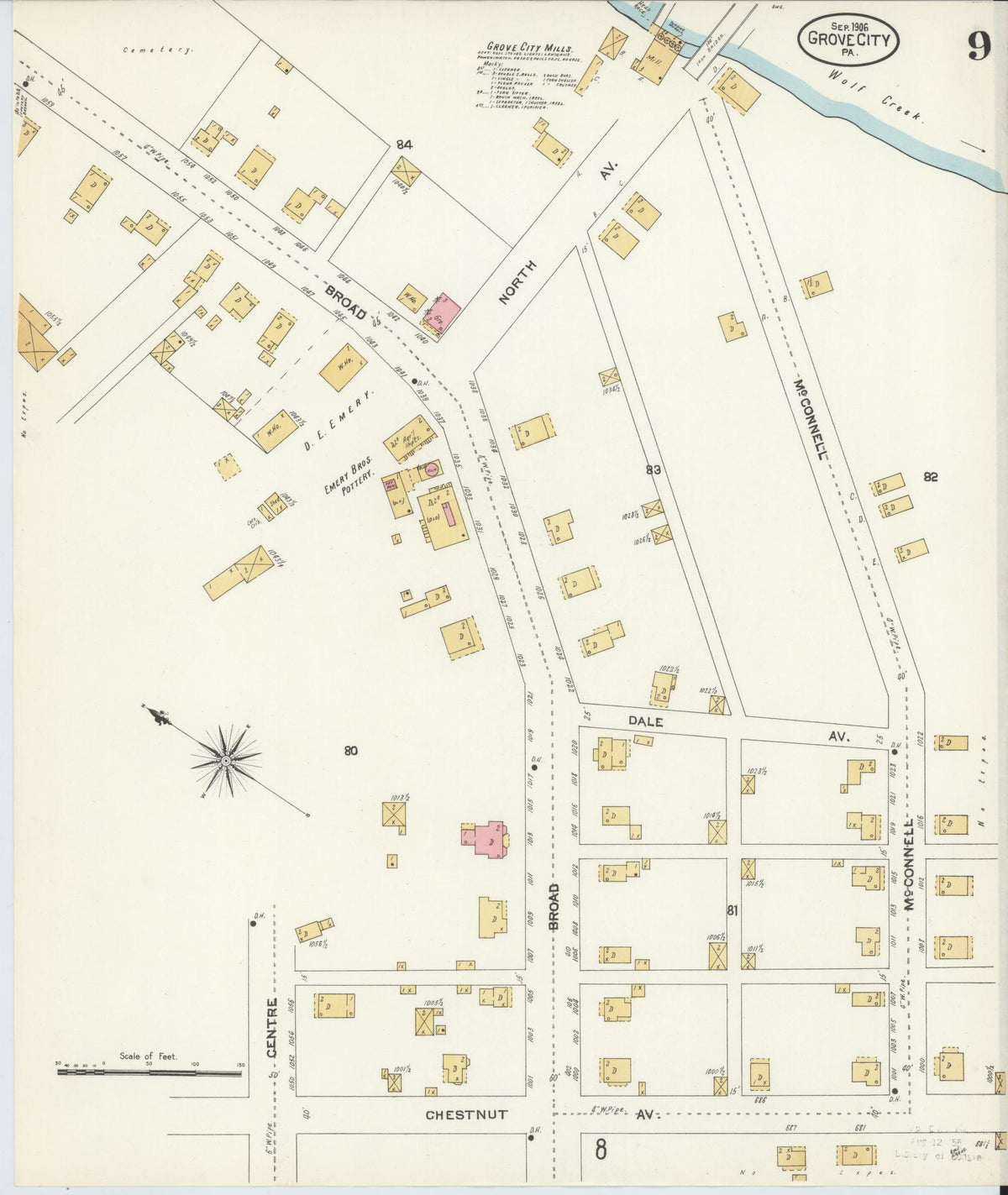 Sanborn Fire Insurance Map from Grove City, Mercer County, Pennsylvania (1906), Sheet #0009 - Complete Map Set gallery image, historic Sanborn map, vintage wall art, Pennsylvania Pennsylvania