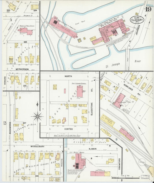 Sanborn Fire Insurance Map from Elkhart, Elkhart County, Indiana (1901), Sheet #0019 - Historic Sanborn Fire Insurance Map Print, vintage old map wall art, antique decor, genealogy gift, Indiana Indiana map