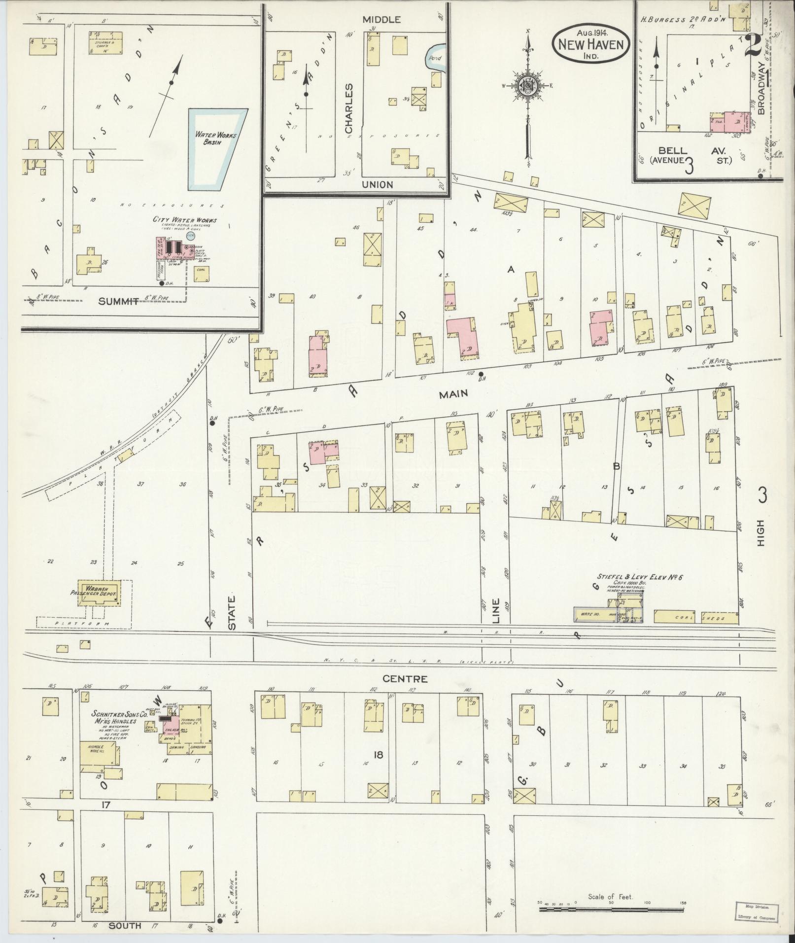Sanborn Fire Insurance Map from New Haven, Allen County, Indiana (1914), Sheet #0002 - Complete Map Set gallery image, historic Sanborn map, vintage wall art, Indiana Indiana