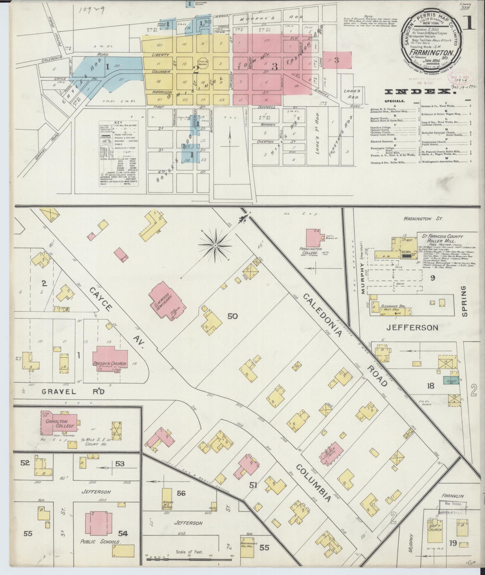 Sanborn Fire Insurance Map from Farmington, Saint Francois County, Missouri (1894), Sheet #0001 - Complete Map Set gallery image, historic Sanborn map, vintage wall art, Missouri Missouri