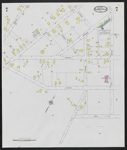 Sanborn Fire Insurance Map from Albertville, Marshall County, Alabama (1927), Sheet #0007 - Complete Map Set gallery image, historic Sanborn map, vintage wall art, Alabama Alabama