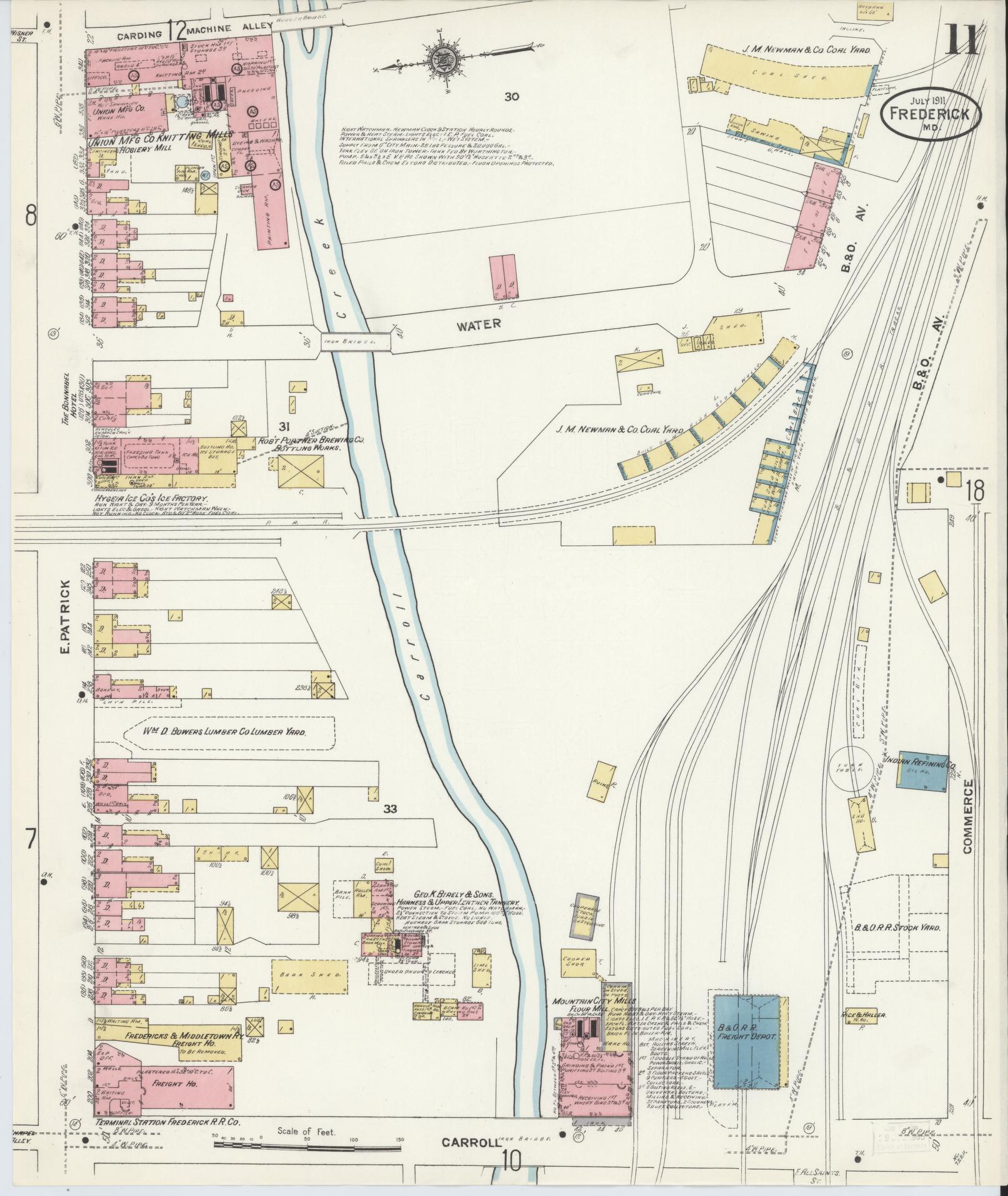 Sanborn Fire Insurance Map from Frederick, Frederick County, Maryland (1911), Sheet #0011 - Historic Sanborn Fire Insurance Map Print, vintage old map wall art, antique decor, genealogy gift, Maryland Maryland map