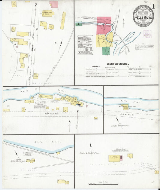 Sanborn Fire Insurance Map from Wells River, Orange County, Vermont (1905), Sheet #0001 - Historic Sanborn Fire Insurance Map Print, vintage old map wall art, antique decor, genealogy gift, Vermont Vermont map
