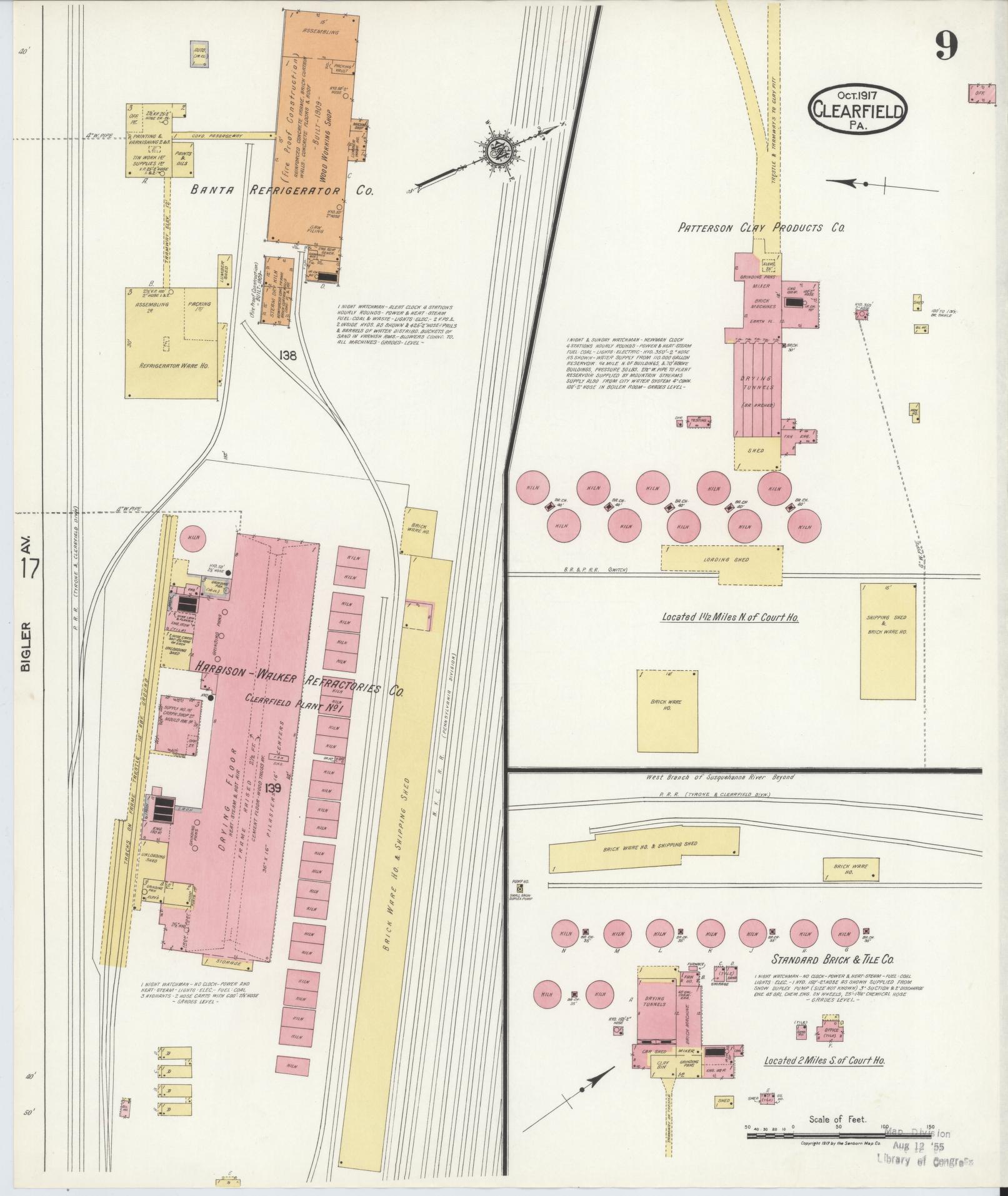 Sanborn Fire Insurance Map from Clearfield, Clearfield County, Pennsylvania (1917), Sheet #0009 - Historic Sanborn Fire Insurance Map Print, vintage old map wall art, antique decor, genealogy gift, Pennsylvania Pennsylvania map