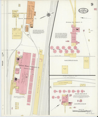 Sanborn Fire Insurance Map from Clearfield, Clearfield County, Pennsylvania (1917), Sheet #0009 - Historic Sanborn Fire Insurance Map Print, vintage old map wall art, antique decor, genealogy gift, Pennsylvania Pennsylvania map