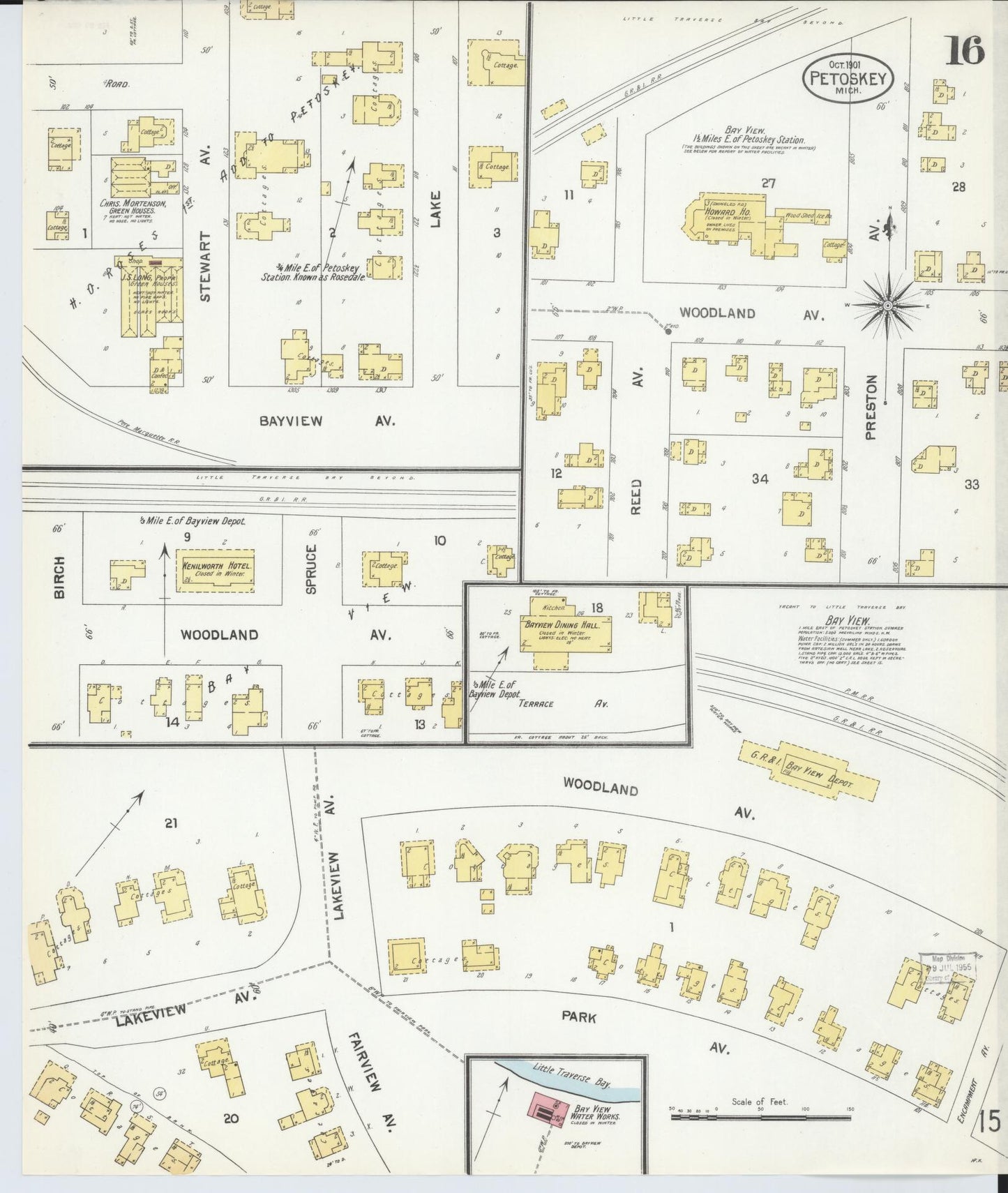 Sanborn Fire Insurance Map from Petoskey, Emmet County, Michigan (1901), Sheet #0016 - Complete Map Set gallery image, historic Sanborn map, vintage wall art, Michigan Michigan