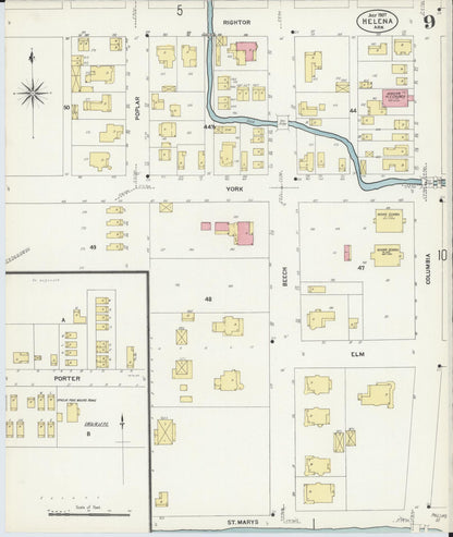 Sanborn Fire Insurance Map from Helena, Phillips County, Arkansas (1907), Sheet #0009 - Complete Map Set gallery image, historic Sanborn map, vintage wall art, Arkansas Arkansas