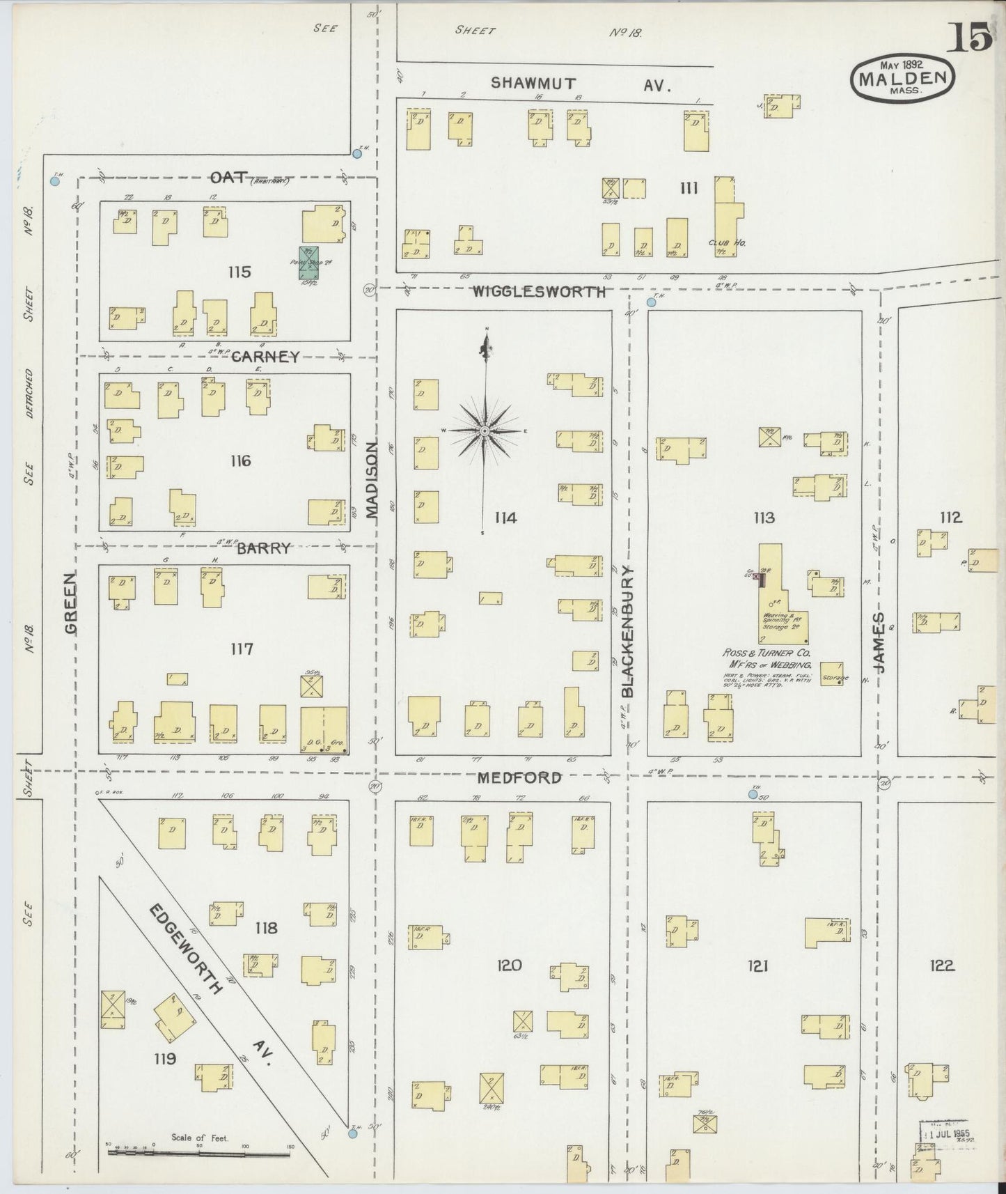 Sanborn Fire Insurance Map from Malden, Middlesex County, Massachusetts (1892), Sheet #0015 - Complete Map Set gallery image, historic Sanborn map, vintage wall art, Massachusetts Massachusetts