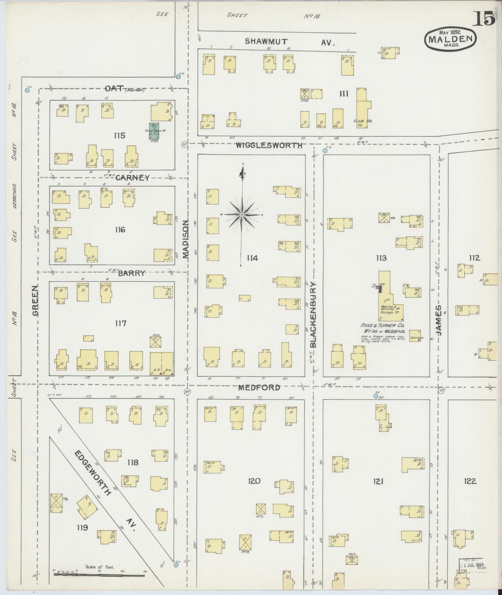 Sanborn Fire Insurance Map from Malden, Middlesex County, Massachusetts (1892), Sheet #0015 - Complete Map Set gallery image, historic Sanborn map, vintage wall art, Massachusetts Massachusetts