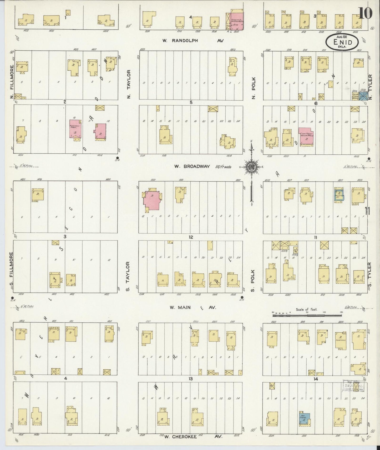 Sanborn Fire Insurance Map from Enid, Garfield County, Oklahoma (1911), Sheet #0010 - Complete Map Set gallery image, historic Sanborn map, vintage wall art, Oklahoma Oklahoma