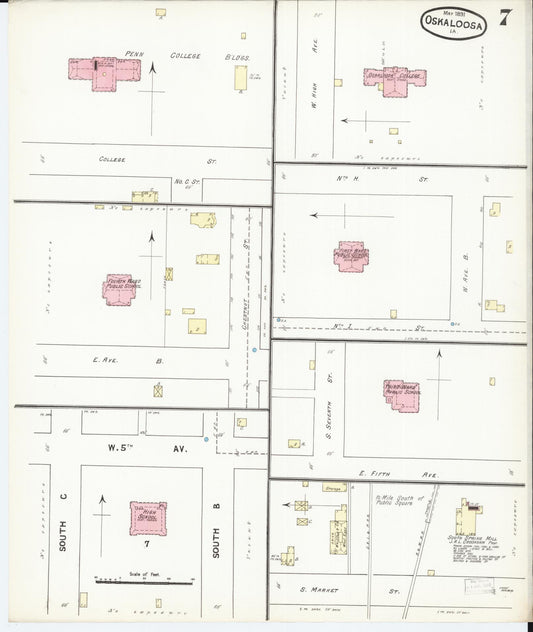 Sanborn Fire Insurance Map from Oskaloosa, Mahaska County, Iowa (1891), Sheet #0007 - Historic Sanborn Fire Insurance Map Print, vintage old map wall art