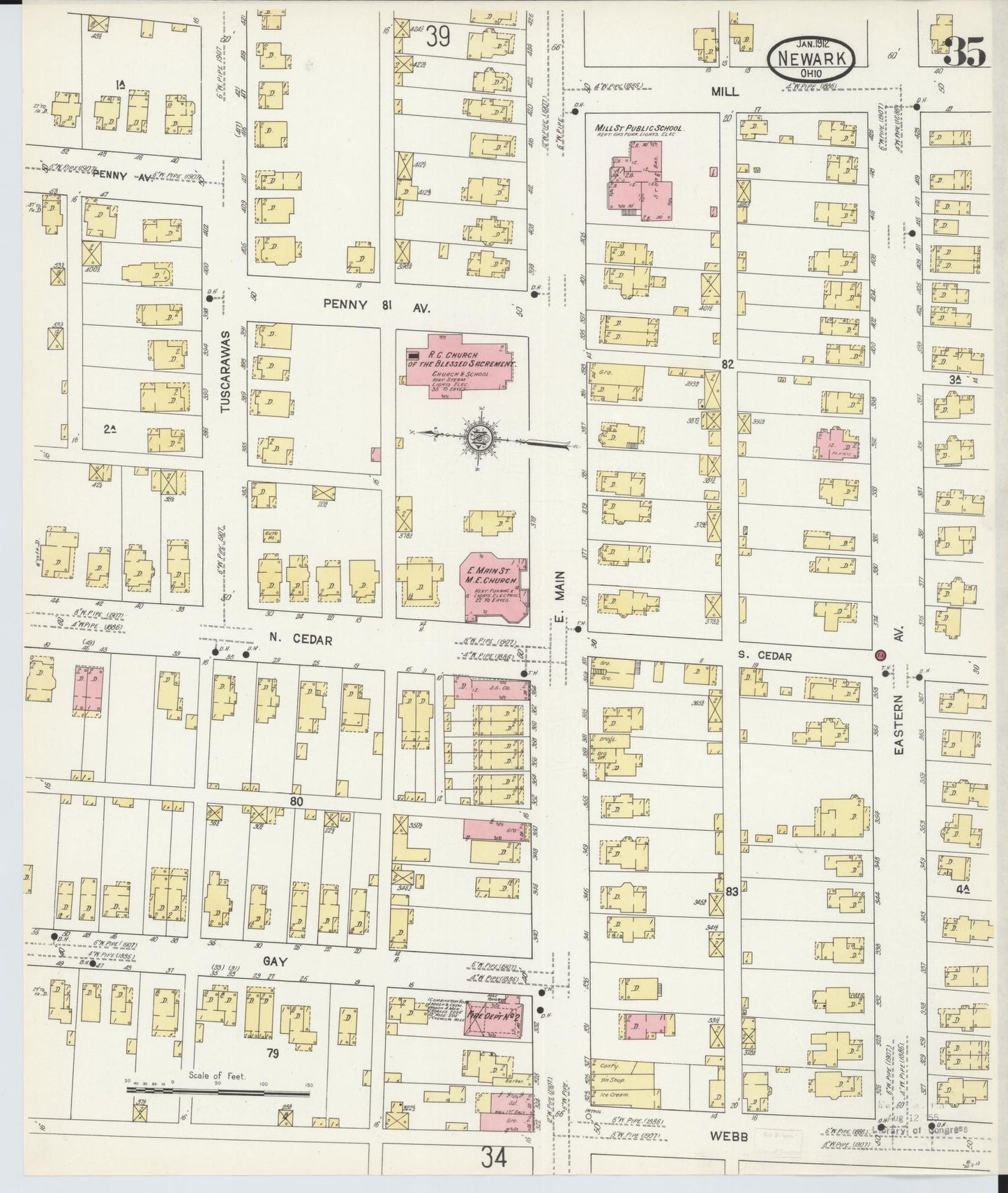 Sanborn Fire Insurance Map from Newark, Licking County, Ohio (1912), Sheet #0035 - Complete Map Set gallery image, historic Sanborn map, vintage wall art, Ohio Ohio