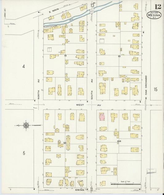 Sanborn Fire Insurance Map from Medina, Orleans County, New York (1909), Sheet #0012 - Historic Sanborn Fire Insurance Map Print, vintage old map wall art, antique decor, genealogy gift, New York New York map