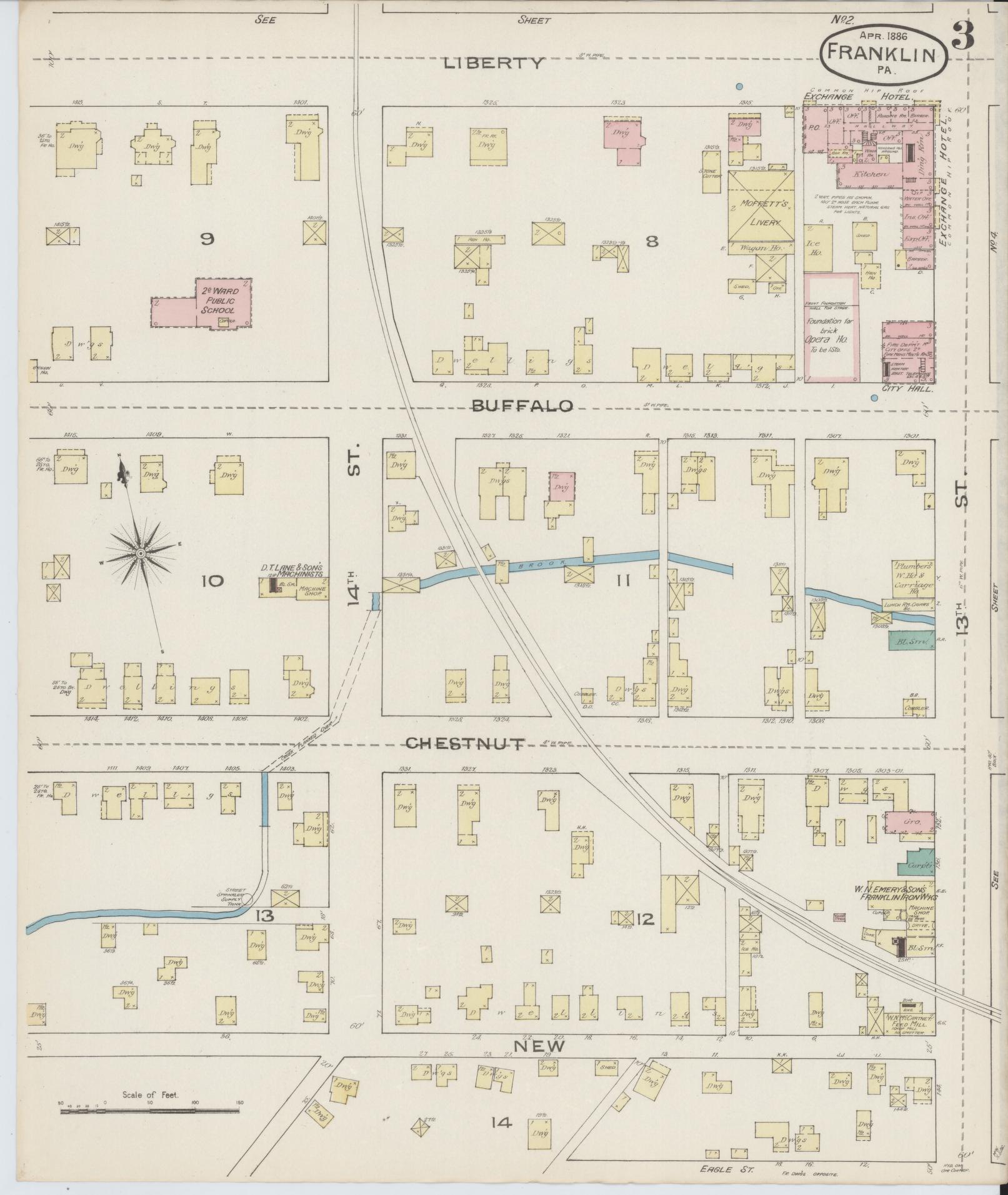 Sanborn Fire Insurance Map from Franklin, Venango County, Pennsylvania (1888), Sheet #0003 - Historic Sanborn Fire Insurance Map Print, vintage old map wall art, antique decor, genealogy gift, Pennsylvania Pennsylvania map