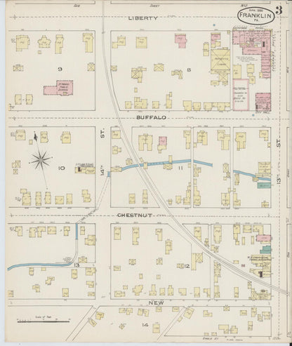 Sanborn Fire Insurance Map from Franklin, Venango County, Pennsylvania (1888), Sheet #0003 - Historic Sanborn Fire Insurance Map Print, vintage old map wall art, antique decor, genealogy gift, Pennsylvania Pennsylvania map