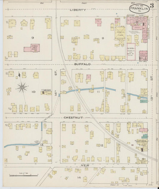 Sanborn Fire Insurance Map from Franklin, Venango County, Pennsylvania (1888), Sheet #0003 - Historic Sanborn Fire Insurance Map Print, vintage old map wall art, antique decor, genealogy gift, Pennsylvania Pennsylvania map