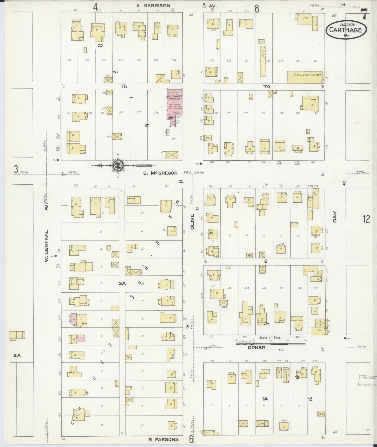 Sanborn Fire Insurance Map from Carthage, Jasper County, Missouri (1909), Sheet #0007 - Historic Sanborn Fire Insurance Map Print, vintage old map wall art, antique decor, genealogy gift, Missouri Missouri map