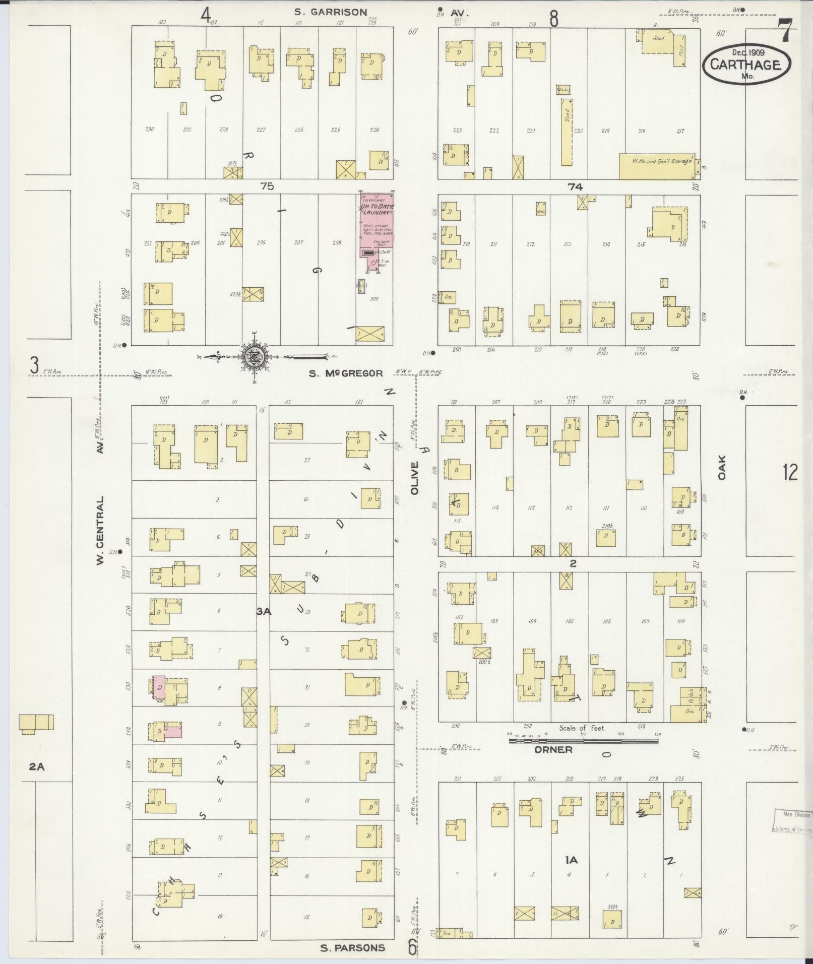 Sanborn Fire Insurance Map from Carthage, Jasper County, Missouri (1909), Sheet #0007 - Historic Sanborn Fire Insurance Map Print, vintage old map wall art, antique decor, genealogy gift, Missouri Missouri map