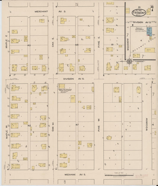Sanborn Fire Insurance Map from Fremont, Newaygo County, Michigan (1921), Sheet #0007 - Historic Sanborn Fire Insurance Map Print, vintage old map wall art, antique decor, genealogy gift, Michigan Michigan map
