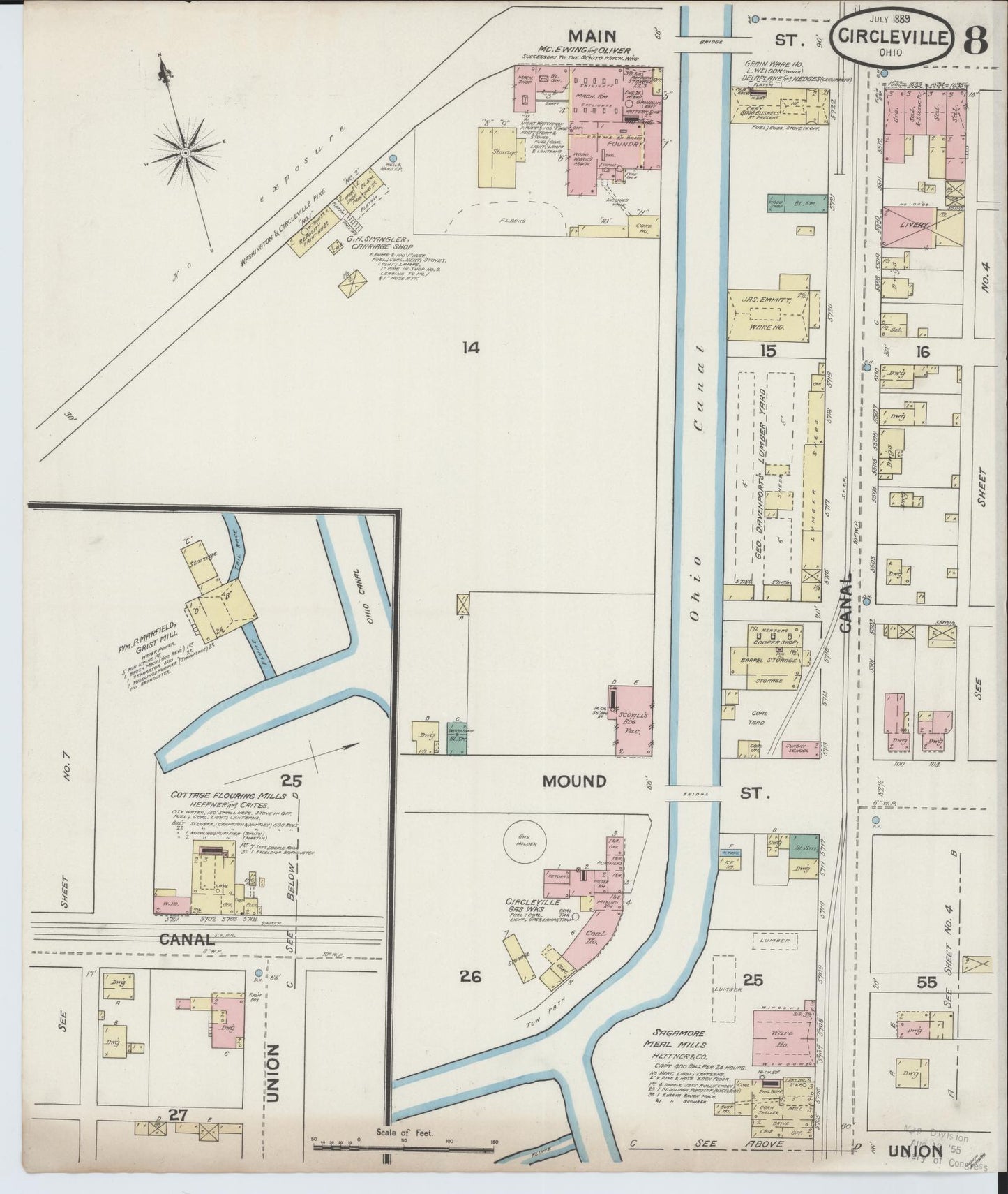 Sanborn Fire Insurance Map from Circleville, Pickaway County, Ohio (1889), Sheet #0008 - Historic Sanborn Fire Insurance Map Print, vintage old map wall art, antique decor, genealogy gift, Ohio Ohio map