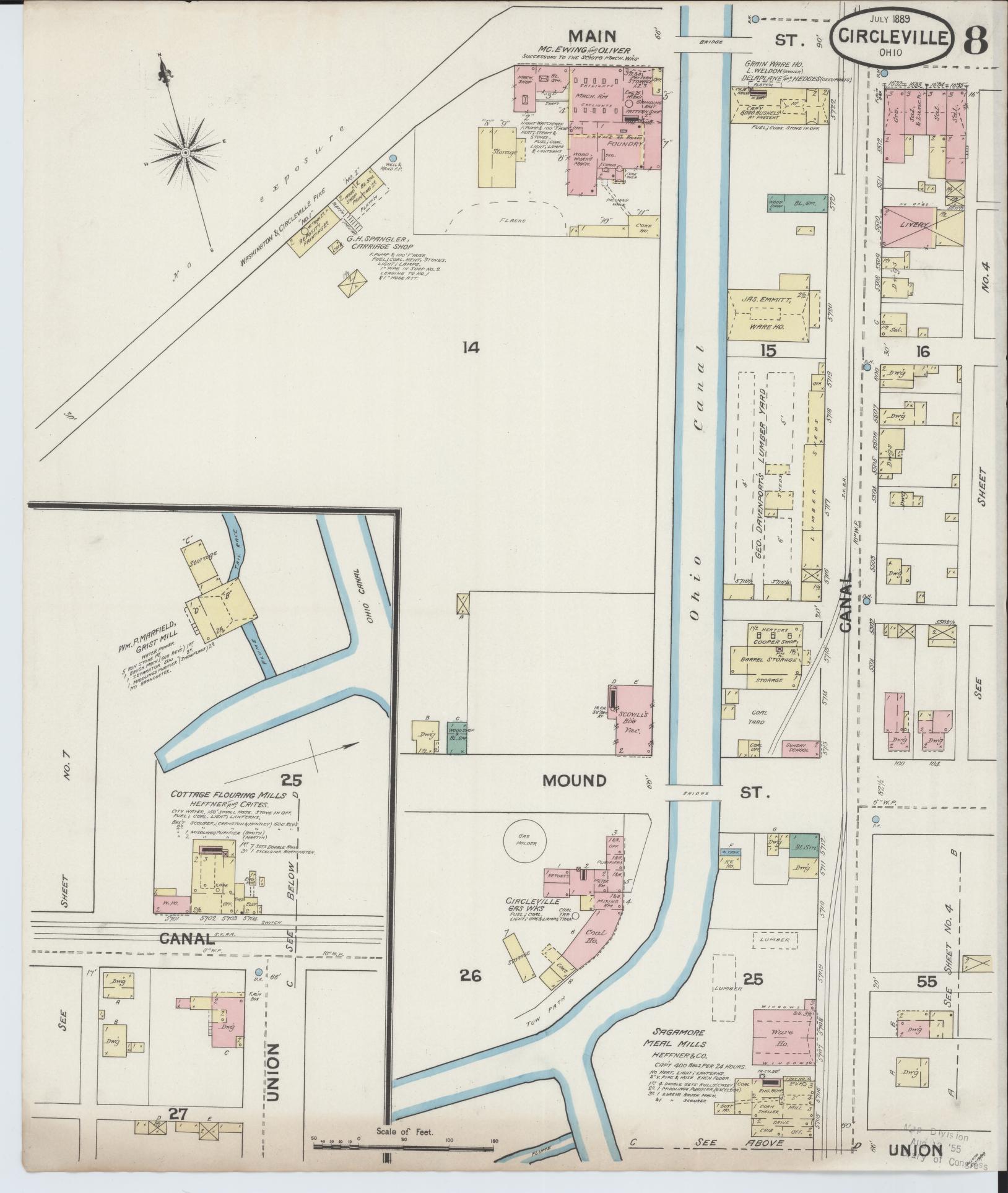 Sanborn Fire Insurance Map from Circleville, Pickaway County, Ohio (1889), Sheet #0008 - Historic Sanborn Fire Insurance Map Print, vintage old map wall art, antique decor, genealogy gift, Ohio Ohio map