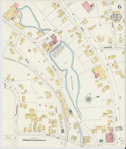 Sanborn Fire Insurance Map from Spencer, Worcester County, Massachusetts (1906), Sheet #0006 - Historic Sanborn Fire Insurance Map Print, vintage old map wall art, antique decor, genealogy gift, Massachusetts Massachusetts map