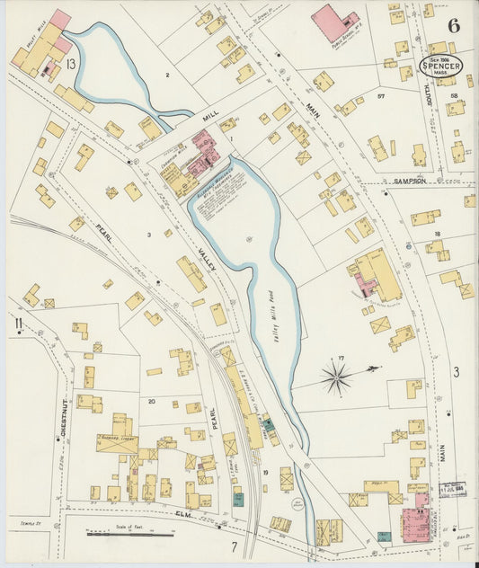 Sanborn Fire Insurance Map from Spencer, Worcester County, Massachusetts (1906), Sheet #0006 - Historic Sanborn Fire Insurance Map Print, vintage old map wall art, antique decor, genealogy gift, Massachusetts Massachusetts map
