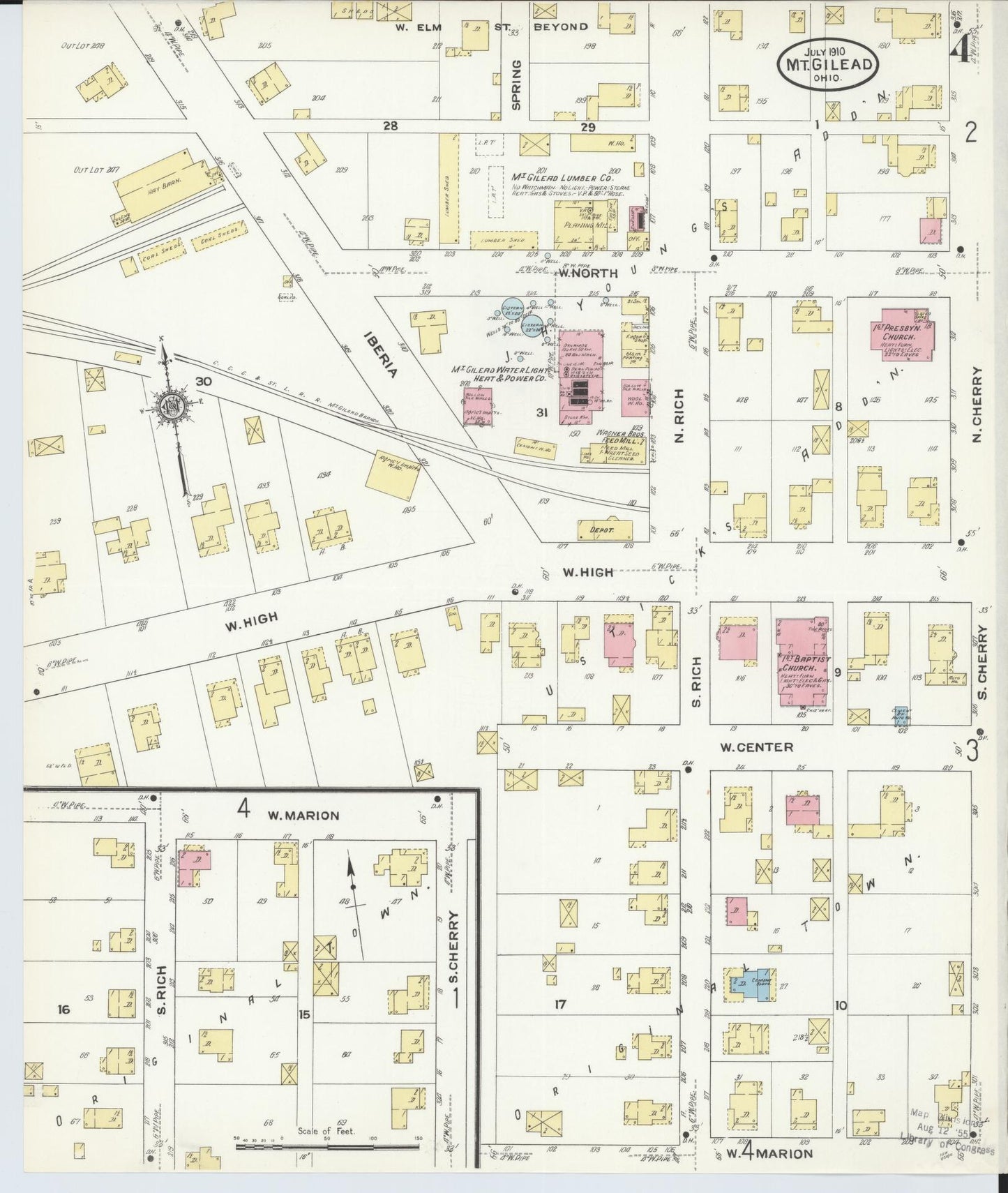 Sanborn Fire Insurance Map from Mount Gilead, Morrow County, Ohio (1910), Sheet #0004 - Complete Map Set gallery image, historic Sanborn map, vintage wall art, Ohio Ohio