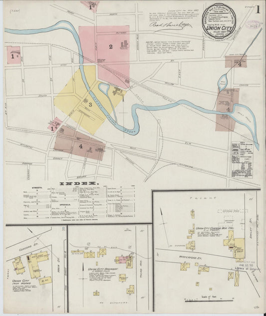Sanborn Fire Insurance Map from Union City, Erie County, Pennsylvania (1887), Sheet #0001 - Historic Sanborn Fire Insurance Map Print, vintage old map wall art, antique decor, genealogy gift, Pennsylvania Pennsylvania map