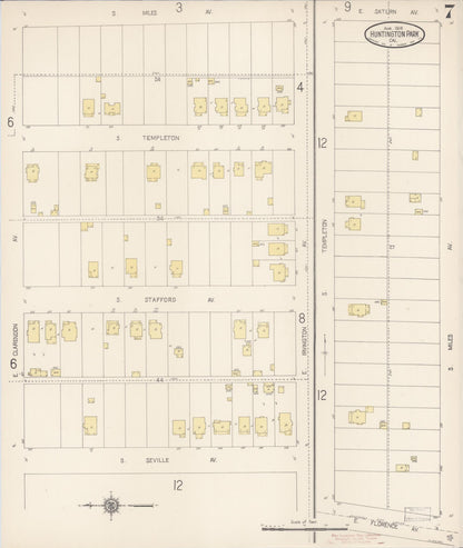 Sanborn Fire Insurance Map from Huntington Park, Los Angeles County, California (1916), Sheet #0007 - Complete Map Set gallery image, historic Sanborn map, vintage wall art, California California
