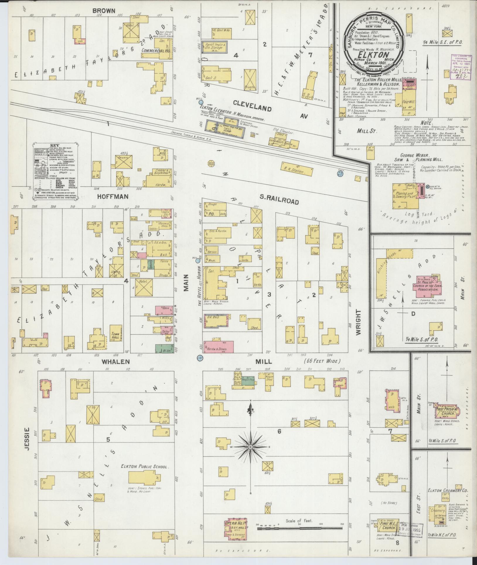 Sanborn Fire Insurance Map from Elkton, Huron County, Michigan (1901), Sheet #0001 - Historic Sanborn Fire Insurance Map Print, vintage old map wall art, antique decor, genealogy gift, Michigan Michigan map