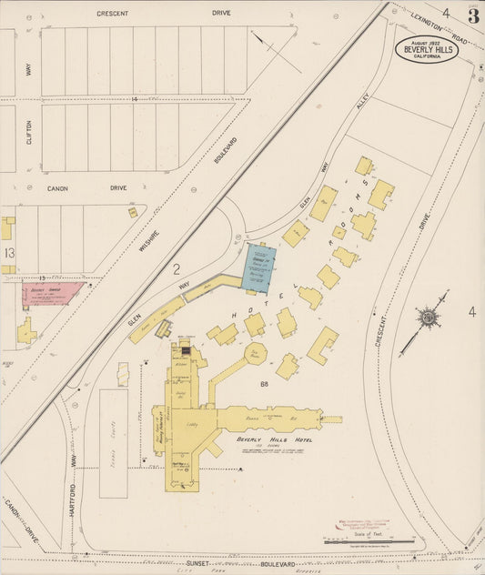 Sanborn Fire Insurance Map from Beverly Hills, Los Angeles County, California (1922), Sheet #0003 - Historic Sanborn Fire Insurance Map Print, vintage old map wall art, antique decor, genealogy gift, California California map