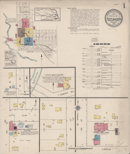 Sanborn Fire Insurance Map from Tecumseh, Johnson County, Nebraska (1922), Sheet #0001 - Complete Map Set gallery image, historic Sanborn map, vintage wall art, Nebraska Nebraska