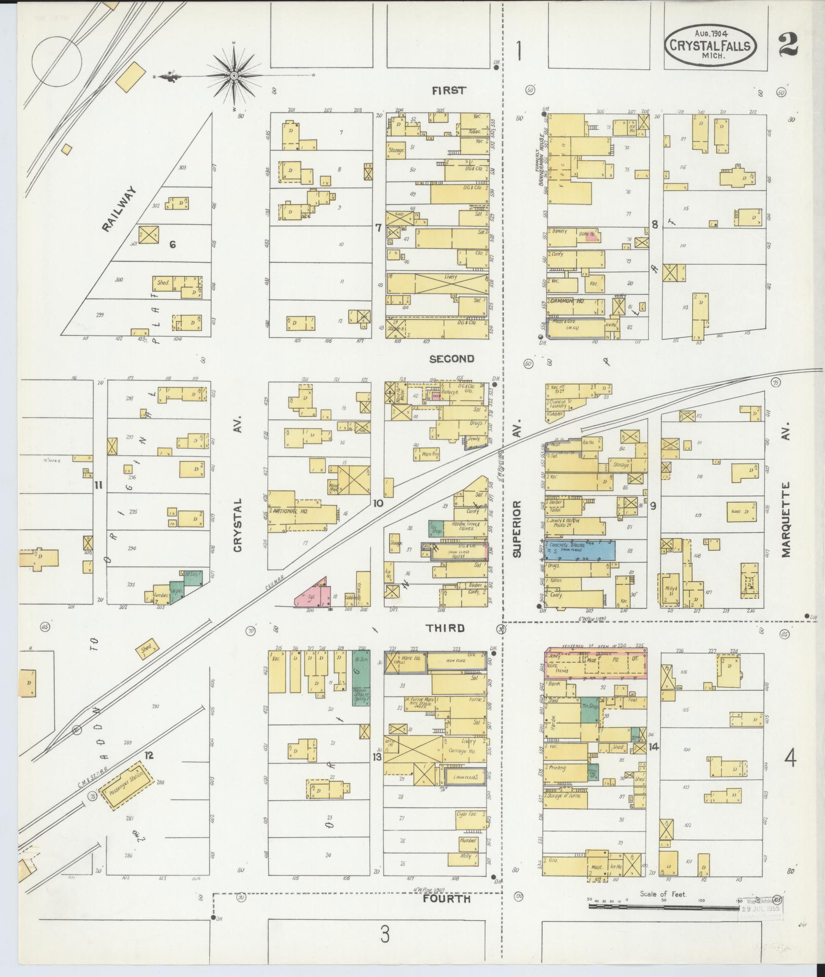 Sanborn Fire Insurance Map from Crystal Falls, Iron County, Michigan (1904), Sheet #0002 - Complete Map Set gallery image, historic Sanborn map, vintage wall art, Michigan Michigan