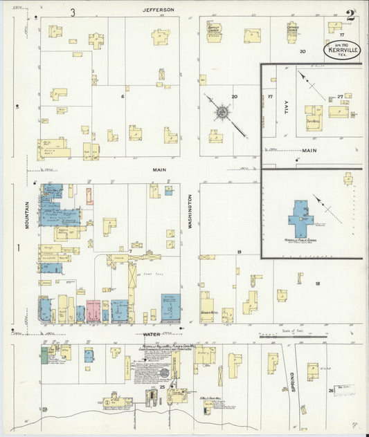 Sanborn Fire Insurance Map from Kerrville, Kerr County, Texas (1910), Sheet #0002 - Historic Sanborn Fire Insurance Map Print, vintage old map wall art, antique decor, genealogy gift, Texas Texas map