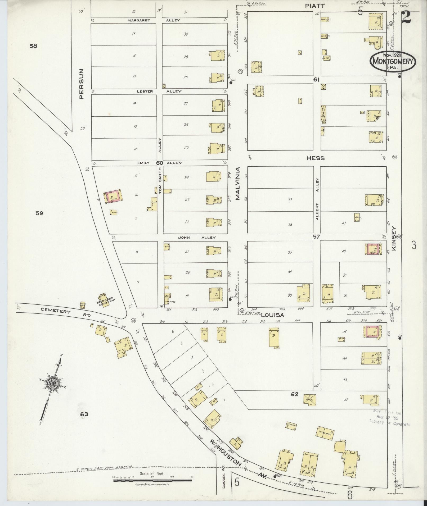 Sanborn Fire Insurance Map from Montgomery, Lycoming County, Pennsylvania (1920), Sheet #0002 - Historic Sanborn Fire Insurance Map Print, vintage old map wall art, antique decor, genealogy gift, Pennsylvania Pennsylvania map