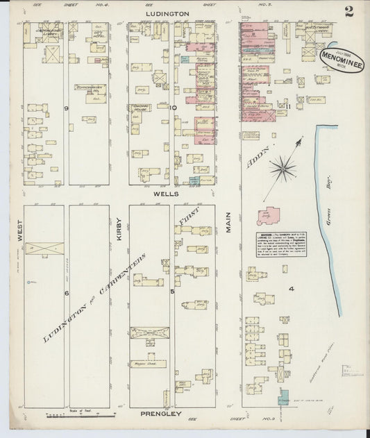 Sanborn Fire Insurance Map from Menominee, Menominee County, Michigan (1884), Sheet #0002 - Historic Sanborn Fire Insurance Map Print, vintage old map wall art, antique decor, genealogy gift, Michigan Michigan map